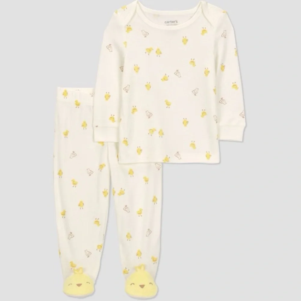 Carter's nwt Just One you Baby 2pc Easter Chicks Footed Set - Ivory/Yellow